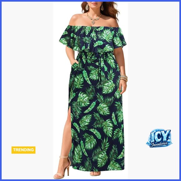 Off Shoulder Maxi Dress with Pockets Polyester Spandex Off Shoulder Maxi Dress with Pockets Polyester Spandex